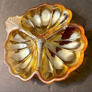 Vintage golden peach carnival glass dish​​​​​